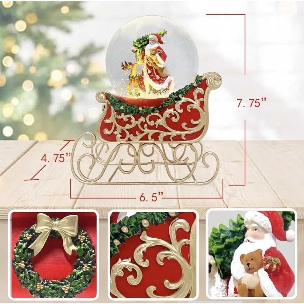 Christmas Snowglobe Santa Claus Sleigh With Led Light